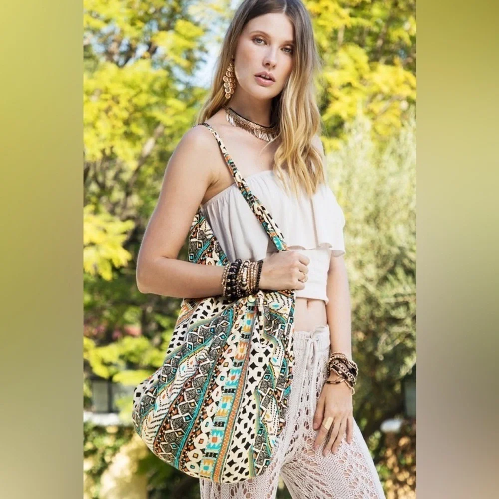 Women’s Ruggine Hippie Bohemian Ethnic Hobo Chic Yoga Shoulder Beach Cotton Bag